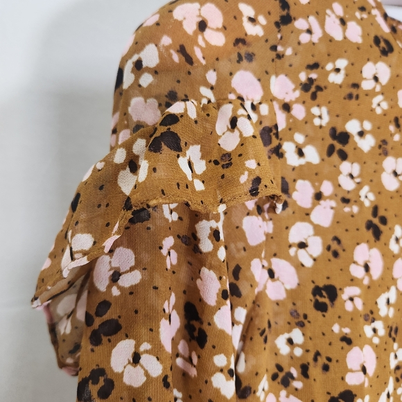 Who What Wear/bohemia Ruffles Long Sleeve Dress in Brown and Pink Floral - Picture 9 of 16